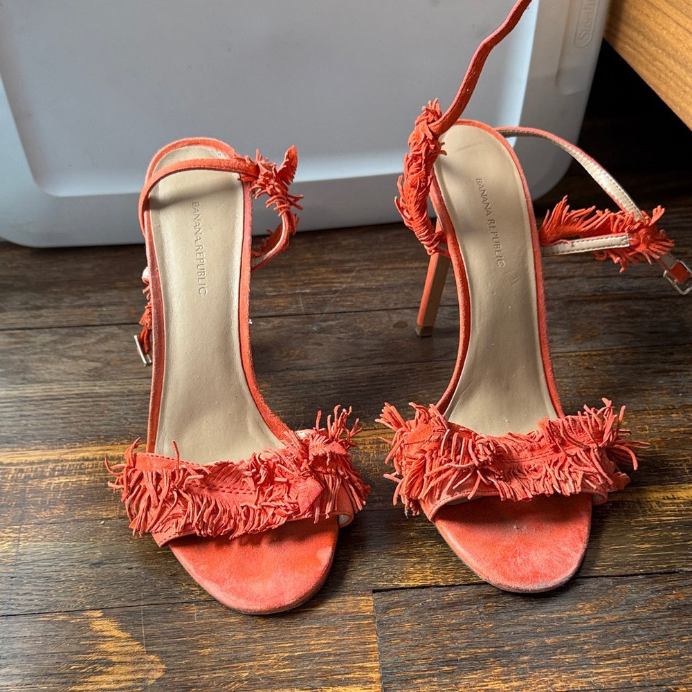 Banana Republic Coral Fringe Ankle-Strap Heels